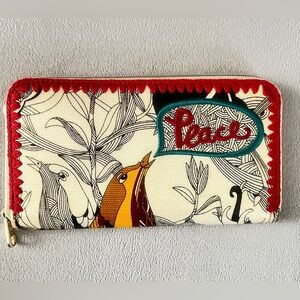 Sakroots Peace embroidered bird & botanical coated canvas zip-around wallet